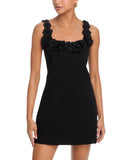 Aqua Applique Floral Mini Dress IDO14633 Black S
