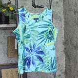 Denim & Co. Knit Palm Print Sleeveless Tank Top Blue Multi L