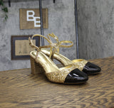 On 34th Womens Dotti Captoe Pumps Glitter Patent 10018689900 Gold / Black 8.5M