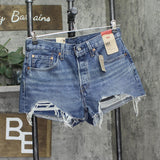 Levi's 501 Original Distressed Denim Shorts 89527256 Darn It Now Blue 30