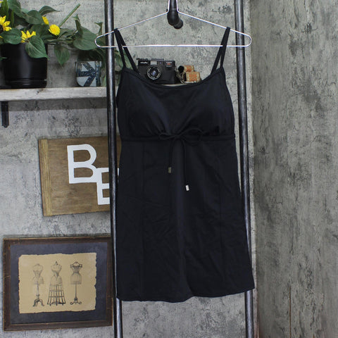 Swim Solutions Tie Front Empire-Waist Swimdress One Piece Swimsuir Black 12
