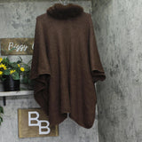 Inc International Concepts Faux Fur Trim Luxe Ruana Topper IN4642511 Brown