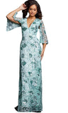 Jovani Womens Embellished V Neck 3/4 Open Sleeve Formal Dress Gown Mint Green 0