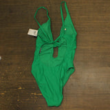 Bar III Womens Summer Solids Knot-Front One Piece Swimsuit Green Rush S