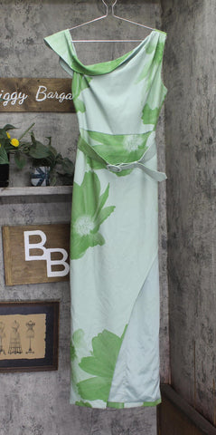 Jewel by Badgley Mischka Asymmetric Belted Floral Print Gown Dress Green Multi 6