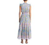 Bell Womens Silk Blend Annabelle Maxi Dress BELLSP25-1 Blue / Yellow Print M