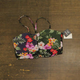 Bar III Womens Floral-Print Bandeau Halter Cropkini Bikini Top Black Multi L