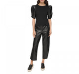 DKNY Women's Faux-Leather Puffed-Sleeve Top P2GHOOOI