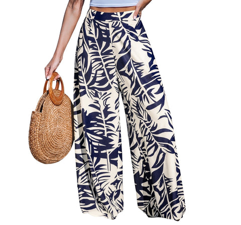 Cupshe Womens Tropical Floral Wide Leg Pants CAA02D4M002GU Blue / White XL