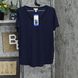 Jessica Simpson Womens Short Sleeve Flutter T-Shirt Tee 1685886 Navy Blue L