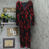 Tommy Hilfiger Surplice-Neck Long Sleeve Smocked Midi Dress Black / Scarlet 8