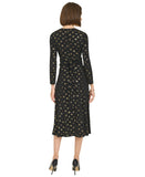 Tommy Hilfiger Fit Flare Waist Tie Printed Ruched-Waist Dress Black / Gold 14