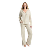 Auden Cozy Ribbed Notch Collar Long Sleeve Shirt Pajama Oatmeal Off White L