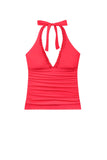 Mimi Flamingo Womens Soleil Solids Sonny Halterkini Tankini Top Swim Punch Red 6
