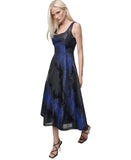 DKNY Womens Metallic Jacquard Scoop-Neck Midi Dress Navy Blue 8