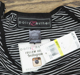 Polly & Esther Juniors Pinstriped Jewel Neck Skimmer T-Shirt Top Black / White M