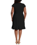 London Times Womens Plus Size Cascade Ruffle Faux-Wrap Dress T6702W Black 24W