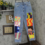 Levi's Y2K Upcycle Baggy Straight Leg Crochet Jeans Light Blue See Measurements