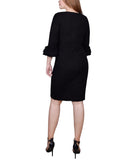 Ny Collection Womens Textured Knit Petite Dress with 3/4 Sleeves Black PM