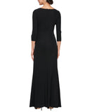 Alex Evenings 3/4 Sleeve Gown Square Neck Side Slit Dress Black Metallic 16