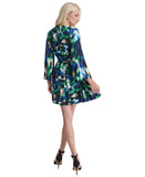 DKNY Womens Pleated A-Line Dress Printed DD4JYD78 Black / Blue 4