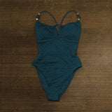 Red Carter Balconette One Piece Miss Mermaid Swimsuit Indigo Dye Blue Green XS