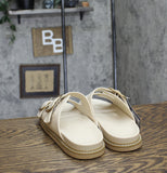 Universal Thread Womens Collin Bone Double Buckle Footbed Sandals Off White 12M