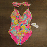 Trina Turk Womens Venus Plunge One-Piece Swimsuit Venus Swim Pink Multi 14