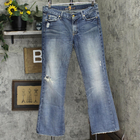 7 For All Mankind Womens Distressed Flared Jeans 167057a0d111e4 Blue Wash 31