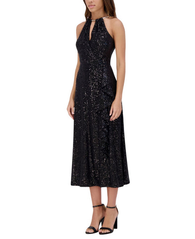 Kensie Womens Sequined Midi Dress Cold Shoulder Gown KDTP3129 Black 12