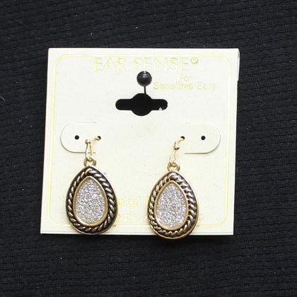 Ear Sense Dangly Teardrop Silhouette Glitter Drop Earrings Gold / Silver Gray 1"