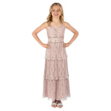 Speechless Sleeveless Sequin Patterned V Neck Tiered Maxi Dress Rose Gold 8