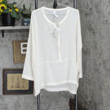 Wynne Layers Womens Shear Mixed Media Mandarin Pullover Shirt Cream Off White 1X