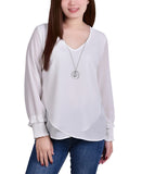Ny Collection Womens Crepe Blouse Top with Necklace MCRU1045 White L