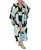 Raviya Womens Plus Size Printed Open-Front Kimono Cover Up Yellow Abstract 0X