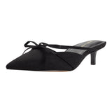 Marc Fisher Pointed Toe Faux Suede Kitten Heel Mules with Bow MFFLORIN3 Black 9M