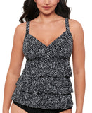 Swim Solutions Womens Printed Triple Tier Tankini Swim Top Black / White 8