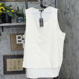 DG2 by Diane Gilman Mixed Media Plus Tiered Sleeveless Shirt Cream Off White 3X
