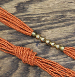 Seed Bead Knot Necklace Red / Gold 31"