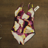 DKNY Womens Crossover Ruched One-Piece Swimsuit Vertical Wave Purple Multi M