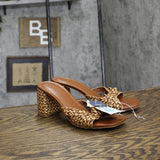 Universal Thread Aaliyah Raffia Strappy Knot Sandal Heels Cognac Brown 7.5M