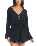 Bar III Womens Tell Me About It Stud Cover-Up Romper MBST24833 Black / Silver M