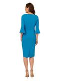 Adrianna Papell Womens Bell Sleeve Tie Front Dress Deep Cerulean Blue 4