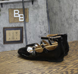 Sun + Stone Womens Cecillee 3-Strap Mary Jane Flats Black Patent 6.5M
