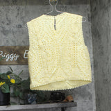 Aqua Womens Crop Cotton Eyelet Sleeveless Top AQ9704 Butter Yellow XL