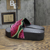 Wild Pair Women Caroletta 2 Rhinestone Slide Sandals Watermelon Bling Black 9.5M