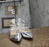 INC International Concepts Womens Valan Triple-Strapped Flats Silver Gray 7.5M