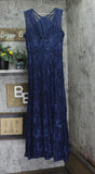R&M Richards Womens Sleeveless Sequin Lace Mermaid Gown 3198 Navy Blue 16