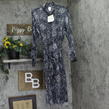 Calvin Klein Womens Woven Belted Button Front Maxi Dress Dark Blue Multi L