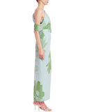 Jewel by Badgley Mischka Print Slit One Off Shoulder Dress Gown Green / Multi 6